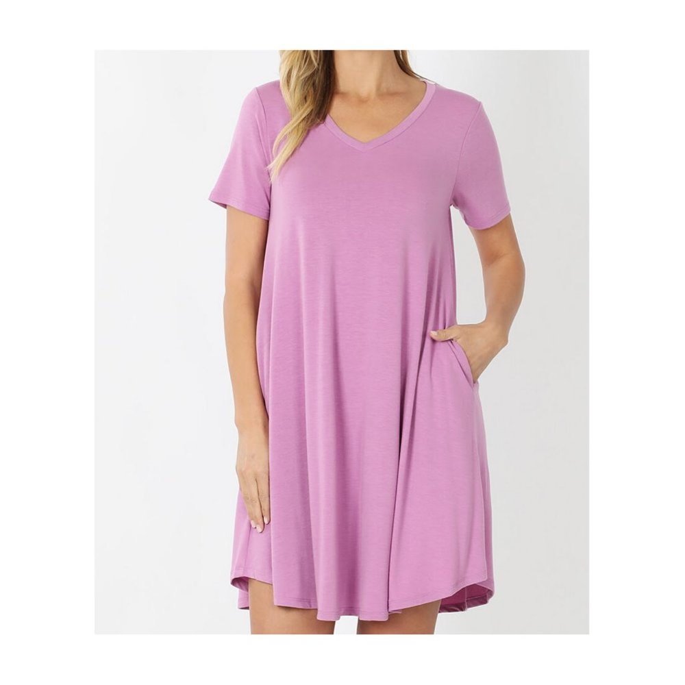 Zenana V-Neck Round Hem A-Line Dress
